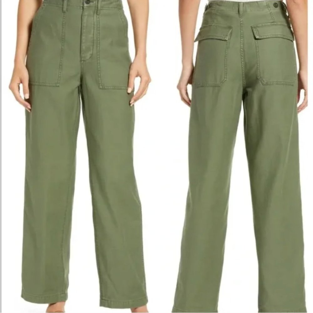 Madewell Olive Green High Rise Cargo Griff Fatigue Pants Size 25 NWOT